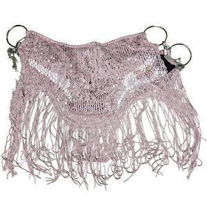 Pink & Black Fringe Bikini bottom With Ring Details XL By Bella & Blue 96% Nylon